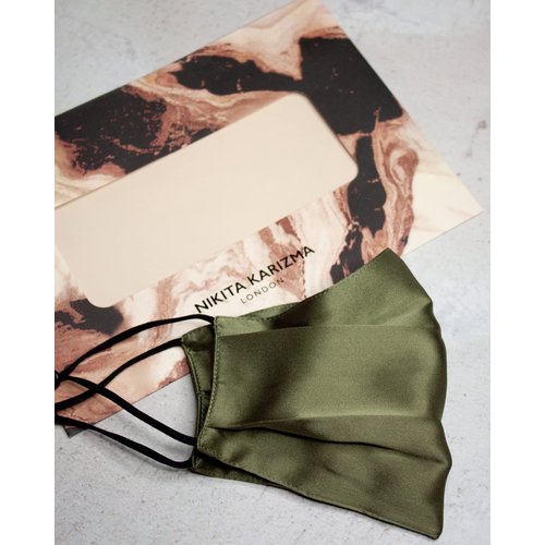 KARIZMA Beverly Hills Silk Face Mask. Olive Fashionable Designer Face Mask for Women. Washable Fabric Face Mask Reusable Facemask. 19 Momme Mulberry Silk Mask - Luxury Fashion Masks for Women