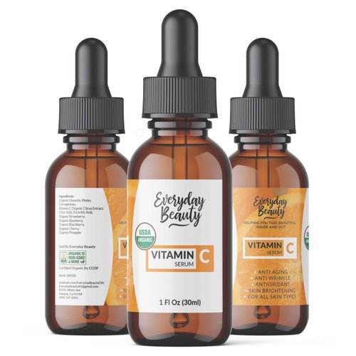 Organic Vitamin C Serum for Face - USDA Certified Facial Serum - Anti Aging For Fine Lines & Wrinkles - Potent Botanical Ingredients & Non GMO - 1oz Glass Amber Bottle & Dropper