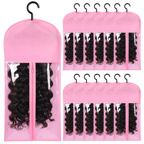 12PCS Wig Storage Wig Bags Storage with Hanger Hair Extension Holder Wig Hanger for Multiple Wigs...