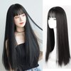GEERYZHE Long Straight Black Wigs, 28.3 Inch Long Black Straight Wig with Bangs Women Heat Resistant Fashionable Elegant Synthetic Wig Long Straight Black Wigs for Women