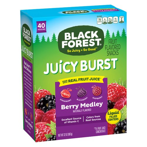Black Forest Juicy Burst Fruit Snacks, Berry Medley, 0.8 Ounce Pouches (40 Count)