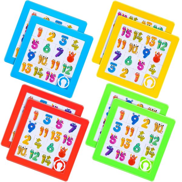 Sumind 8 Pieces Slide Puzzles for Kids 15 Puzzle Number Puzzle Plastic Slide Puzzle Sliding Puzzle Brain Teaser IQ Game Gift Party Favor Toys Educational Learning for Boys Girls Kids Adults, Colorful