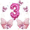 Kaemi 10Pcs Mini Mouse Balloons Pink Huge Bow Birthday Number Balloons Set Aluminum Foil Balloons for Baby Shower 3rd Birthday Party Decorations
