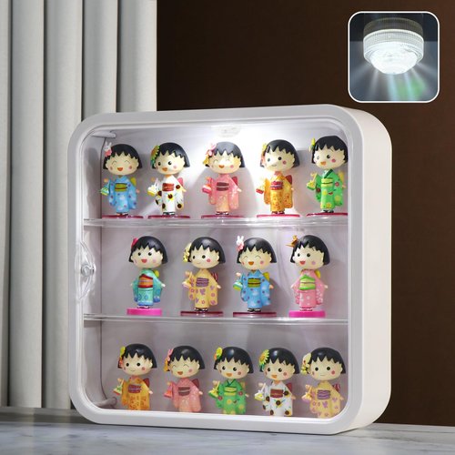 Naconmlet Clear Display Case for Figure with Led Light,3-Layer Wall-Mounted Storage Box with Door,Dust and Moisture Proof,Suitable for Pop Mart,Lego Collectibles Mini Figures Toys