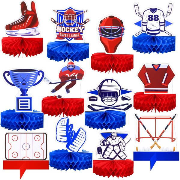 12 Pcs Hockey Decorations for Tables Ice Hockey Honeycomb Table Centerpieces Hockey Birthday Party Supplies Sports Hockey Table decor for Men Women Theme Gifts Decor
