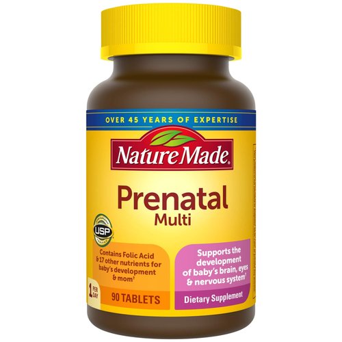Nature Made Prenatal Multi, 90 Tablets, Folic Acid + 17 Prenatal Vitamins & Minerals to Support Baby Development and Mom, Vitamin D3, Calcium, Iron, Iodine, Vitamin C, and More (Pack of 3)