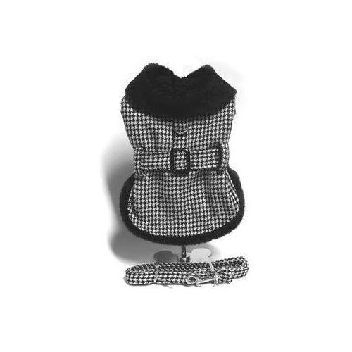 Black and White Classic Houndstooth Dog Harness Coat with Leash (S)