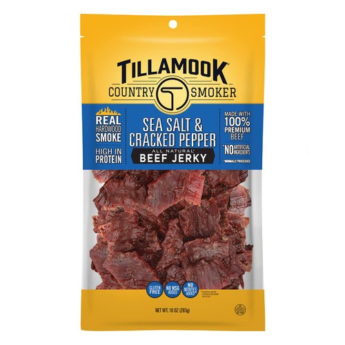 Tillamook Country Smoker Real Hardwood Smoked Beef Jerky, Sea Salt & Cracked Pepper, 10 Ounce