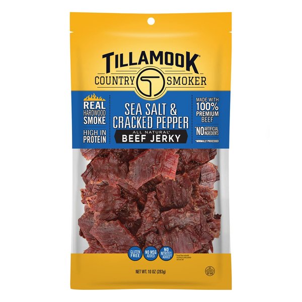 Tillamook Country Smoker Real Hardwood Smoked Beef Jerky, Sea Salt & Cracked Pepper, 10 Ounce