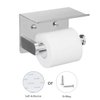 VAEHOLD Self Adhesive Toilet Paper Holder with Phone Shelf SUS304 Stainless Steel Wall Mounted Toilet Paper Roll Holder - Rustproof and Bathroom Washroom Tissue Roll Holder with Storage Shelf - Silver