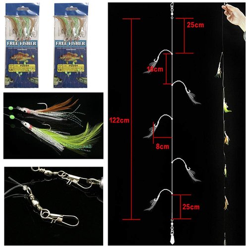 Free Fisher 22 Packs Bait Rigs Set, Fishing Bait Rigs,Fishing Rigs with Sharp Hooks,Soft Shrimp Lure Surf Fishing Rigs Fish Skin Feather Hooks for Freshwater