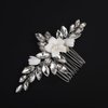 Teyglen Flower Crystal Wedding Hair Comb Silver Rhinestone Hair Piece White Flower Headpiece for Bride Cute Bridal Crystal Hair Side Comb Floral Hair Jewelry for Women