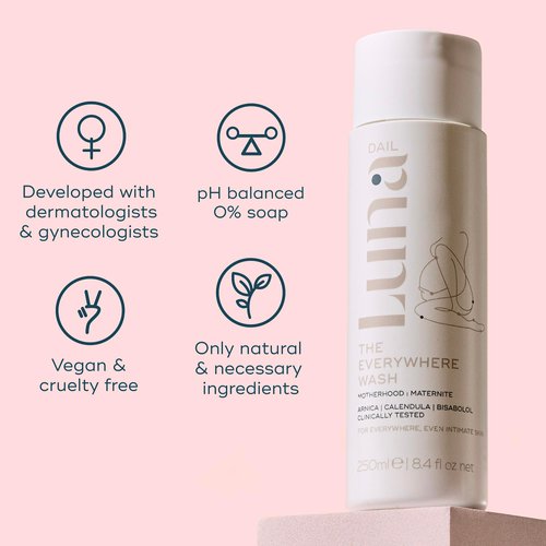 Luna Daily Motherhood Everywhere Travel Body Wash – Gentle, pH Balanced, Natural & Moisturizing – Safe for Pregnancy & Breastfeeding – Calming Ylang Ylang & Lavender, 50ml