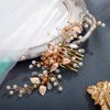 Teyglen Bridal Wedding Hair Comb Gold Flower Leaf Rhinestone Crystal Side Hair Comb Bride Hair Pieces Hair Accessories for Women Girls (Gold)