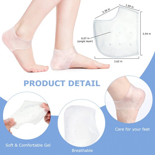 4 Pairs Gel Heel Protectors Breathable Heel Sleeves Pads Gel Heel Cushion Socks Heel Support Back Foot Sleeves for Heel Plantar Fasciitis Insoles Heel Pain Relief and Cracked Heels (White, Black)