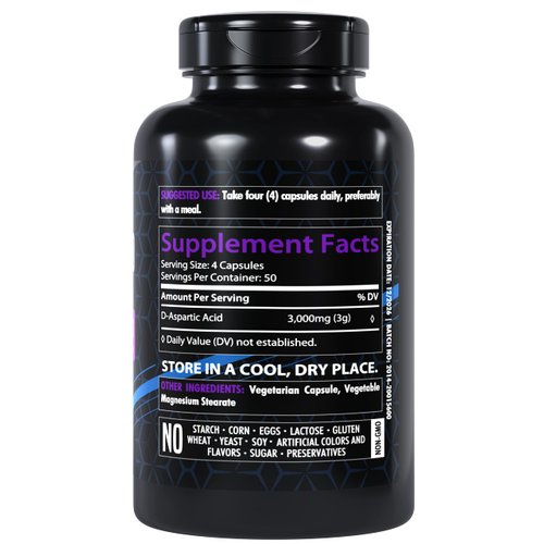 Healthfare D-Aspartic Acid (DAA) 3000mg | 200 Capsules | DAA Premium Amino Acid | Non-GMO, Gluten Free Supplement