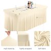 Pearled Ivory Spandex Table Skirts Table Covers for Rectangle Tables 6ft, Pearled Ivory Stretchable Folding Table Cloth for Weddings, Birthday Parties, Banquet, Baby Shower