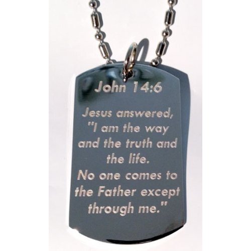 John 14:6 Bible Biblical Verse "Jesus Answered I Am the Way..." Christ Christian Christianity Logo Symbols - Military Dog Tag Luggage Tag Key Chain Keychain Metal Chain Necklace