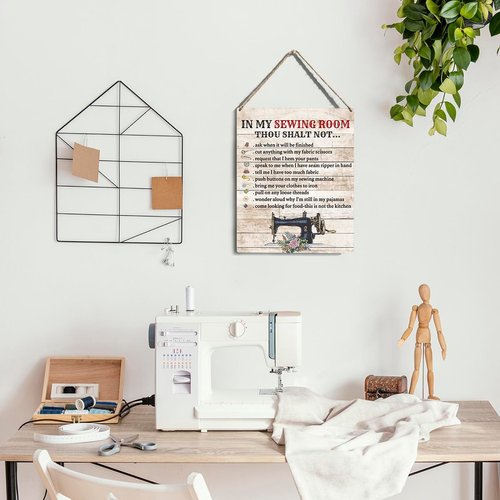 In My Sewing Room Wall Art for Home Bar Cafe Farm Store Garage Club - Wooden Hanging Sign Gift for Sewing Lovers, 10x8 Inch
