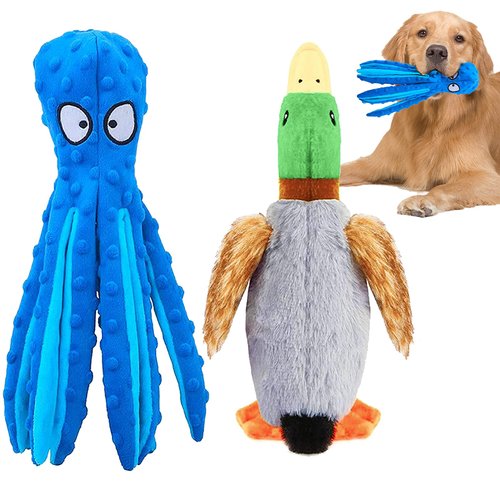ATAZUA Cnarery [2 Pack] Dog Plush Toys, Interactive Squeaky Puppy Toys, Dog Toys with Crinkle, Durable Stuffed Dog Chew Toys for Puppy, Small, Middle, Non-Toxic and Safe