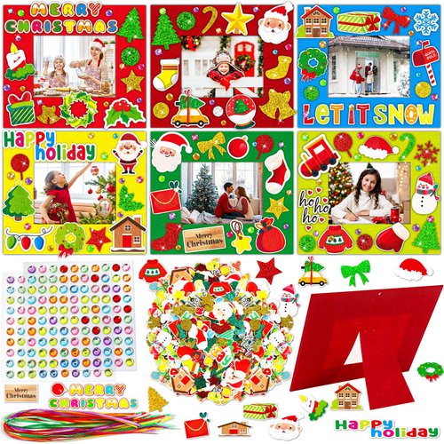 Qyeahkj 506pcs Christmas Foam Arts Craft Picture Frame Kit for Kids, 18 Sets Colorful Holiday Felt Picture Frame with Easel for DIY Xmas Winter Party Game Activities Favors Decors Supplies