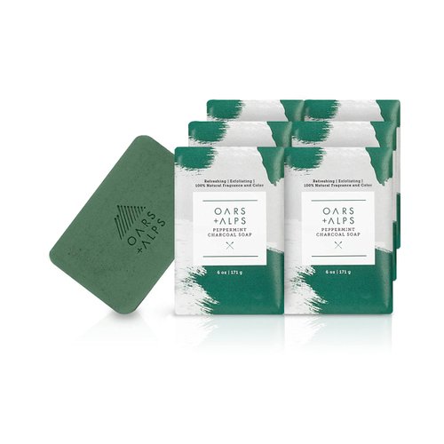 Oars + Alps Peppermint Charcoal Exfoliating Men's Bar Soap, Dermatologist Tested and Made with Clean Ingredients, Travel Size, 6 Pack, 6 Oz Each