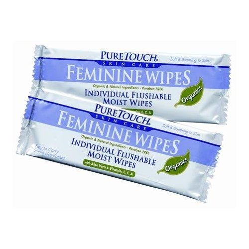 Pure Touch Feminine Wipes ORGANICS Individual Flushable Moist Wipes BULK of 350 Single-Use-Packets