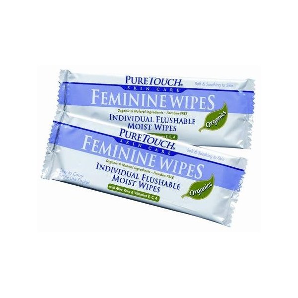 Pure Touch Feminine Wipes ORGANICS Individual Flushable Moist Wipes BULK of 350 Single-Use-Packets