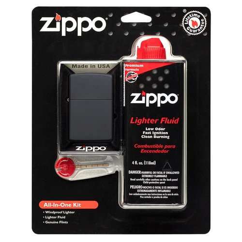 Zippo All-in-One Kit with Black Matte Windproof Lighter