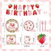 DELICAT 143 PCS Strawberry Party Decorations, Strawberry Birthday Supplies with Paper Plates Napkins Cups Disposable Tablecloth Sweet One Decor Tableware Set for Berry First Party Girl 20 Guests