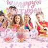 170Pack Butterfly Decorations Disposable Paper Plates Napkins Cups Tablecloth and Banner for Girl Butterfly Decorations, Serve 24 Butterfly Party Decoration