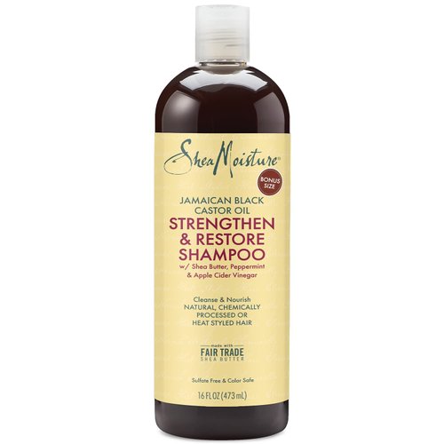 Shea Moisture Jamaican Black Castor Oil Strengthen & Restore Shampoo, Shea Butter, Peppermint & Apple Cider Vinegar, Sulfate Free, Natural, Chemically Processed Hair, Family Size, 16 Fl Oz