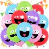 AnyDesign 65pcs Monster Bash Latex Balloons, 12inch, 5 Designs, Blue, Green, Pink, Purple, Red, Boys/Girls Birthday Party Supplies, Baby Shower Decorations