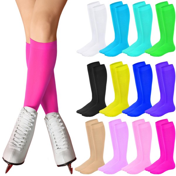 Toulite 12 Pairs Winter Figure Skating Socks for Women Men Kids Ice Skating Socks Solid Color Roller Skate Socks Dance Light Opaque Footed Skate Socks(Colorful)