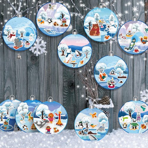 Motipuns 48 Sets Winter Craft Kit DIY Felt Animal Polar Sticker Set Winter Ornaments Kit Make Your Own Felt Animal Polar Decals Decorations for Christmas Arts and Crafts Party Favors Supplies