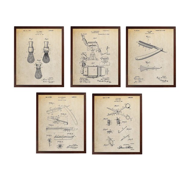 Turnip Designs Barber Chair Razor Shears Shaving Brush Patent Barber Shop Decor Bathroom Wall Art Shaving Brush Poster TDP1020