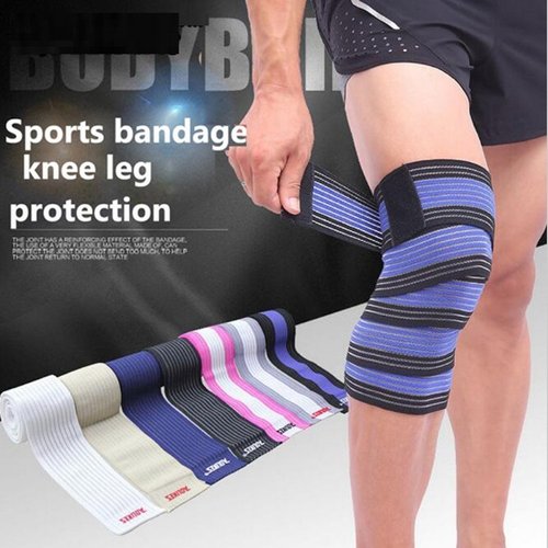 Runworld (1 Pair Elastic Breathable Knee Brace Compression Bandage Wraps Pain Relief Straps Support Wraps Sleeve for Men Women Cross Training WODs,Gym Workout,Fitness & Powerlifting (Blue/Black)