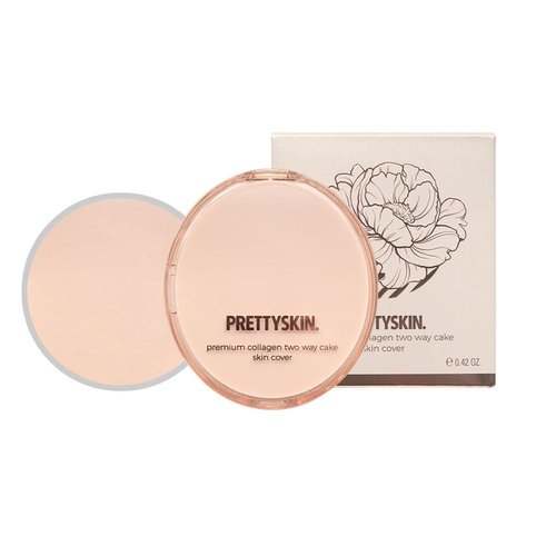 PS.PRETTYSKIN Skin Cover Premium Collagen Two Way Cake Powder Foundation 12g + Refill 12g | Fine Powder, Hydrolyzed Collagen (#23 Natural)