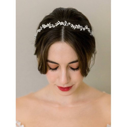 SWEETV Rhinestones Bridal Headband Silver Crystal Wedding Headpieces for Brides Hair Pieces for Bridesmaid Flower Girl Hair Accessories
