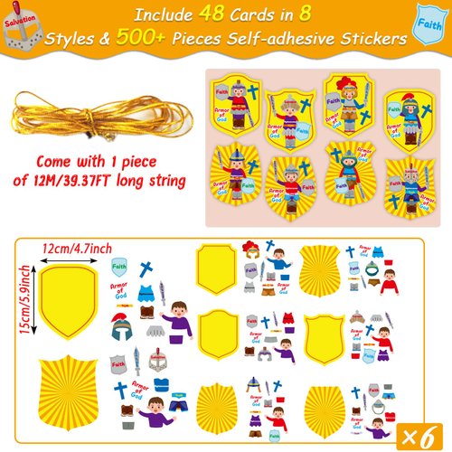 Qyeahkj 48 Sets Armor of God Paper Craft Kit for Kids, Easter Sunday School DIY Religious Crafts Stickers DIY Craft Supplies Decorations for Kids Gift Classroom Activities Party Decorations