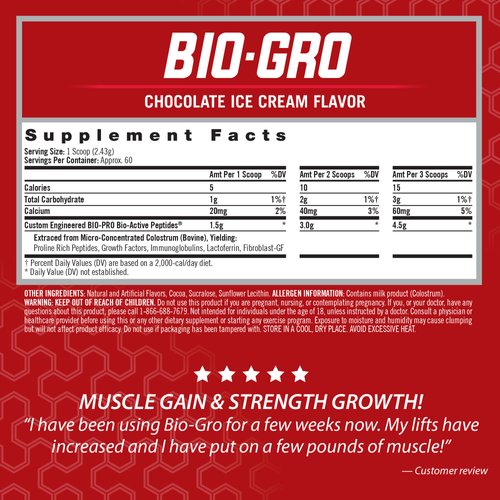 iSatori BIO-GRO Protein Synthesis Amplifier, for Muscle Recovery & Growth, Enhanced Stimulant Free Pre-Workout & Colostrum Supplement with Bio-Active Peptides- Chocolate Ice Cream (60 Servings)