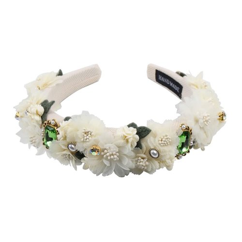 Luxury Handmade Crystal Stone Pearl Flower Headbands Hair Accessories Women Wed Party Hairband Hair Band Ladies Headwear (white)