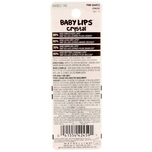Maybelline New York Baby Lips Crystal Lip Balm, Pink Quartz [140] 0.15 oz (Pack of 6)