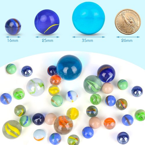 SallyFashion 66 PCS Glass Marbles, 3 Sizes Assorted Colors Round Marbles Toy, Variety of Patterns Marbles Bulk for Kids Marble Games, DIY and Home Decoration