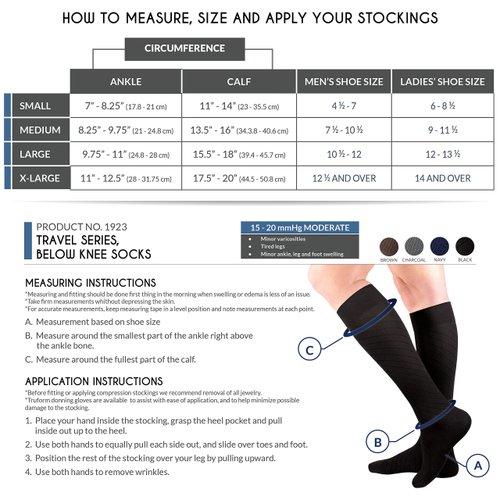 Truform Travel Compression Socks for Men and Women, 15-20 Knee High Over Calf Length, Brown, Small