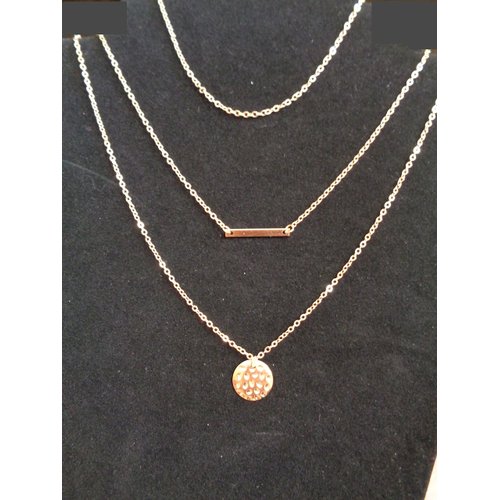 Simple Gold Multilayer Chain Beads Coin Bar Pendant Necklace