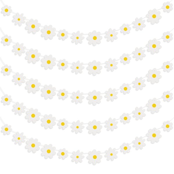 Henoyso 5 Packs Daisy Groovy Boho Party Banners, Daisy Garland Kit Daisy Hanging Swirl Daisy Paper Cutouts Daisy Party Decorations for Home Classroom Birthday Party Favor Supplies (White)