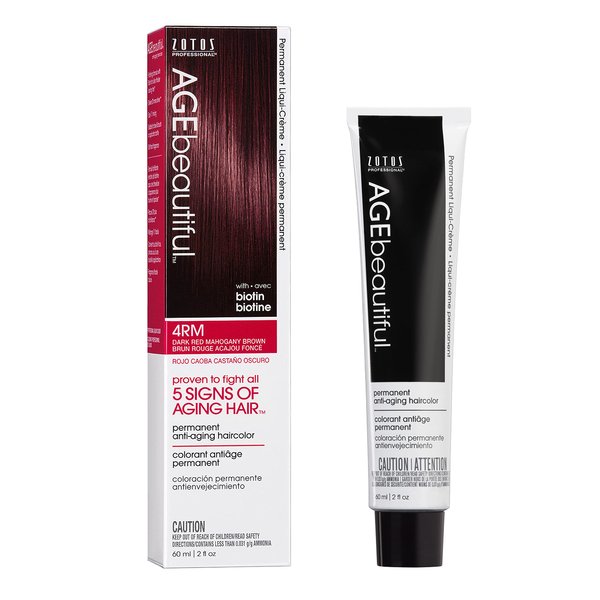 AGE beautiful Permanent Hair Color Dye Liqui Creme | 100% Gray Coverage | Anti-Aging Haircolor | Biotin for Thicker, Fuller Hair | Professional Salon Coloring | 4RM Dark Red Mahogany Brown