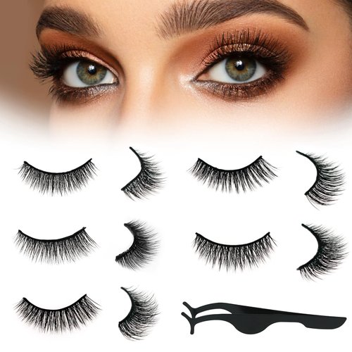5 Pairs Self Adhesive Eyelashes, Reusable False Eyelashes Natural Look, Self Sticking No Glue Lashes for Women, Waterproof