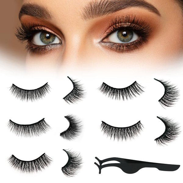 5 Pairs Self Adhesive Eyelashes, Reusable False Eyelashes Natural Look, Self Sticking No Glue Lashes for Women, Waterproof